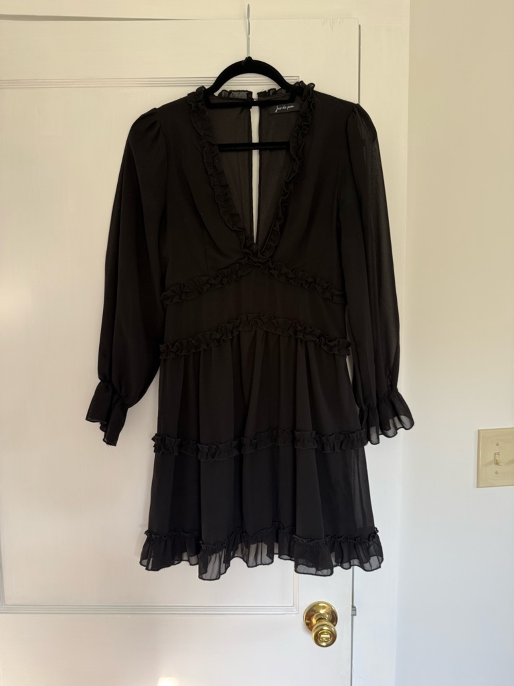 Lulus Black Ruffle-Trim Long Sleeve Mini Dress